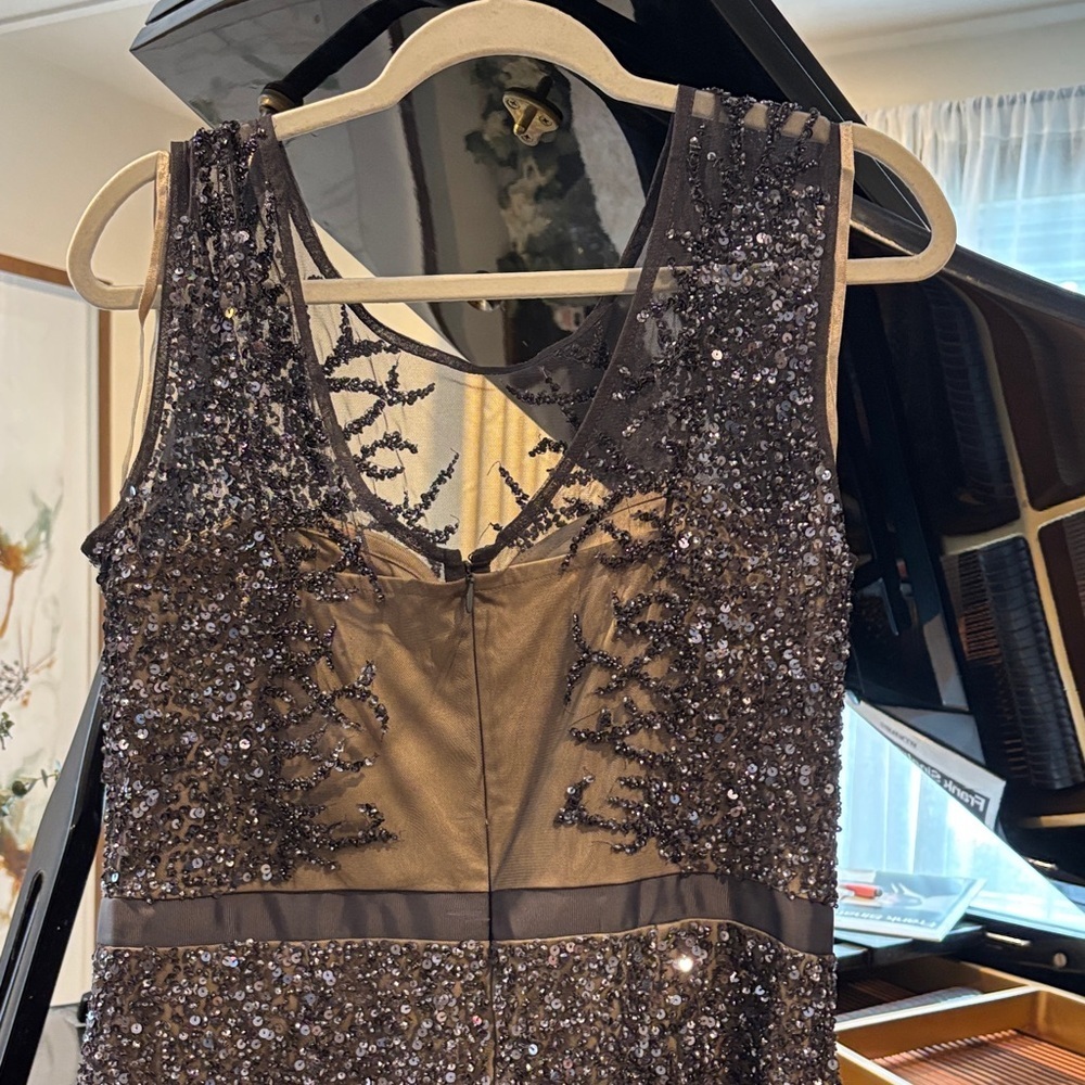 Adrianna Papell gunmetal  and Tan Embellished Maxi Dress - Picture 6 of 9
